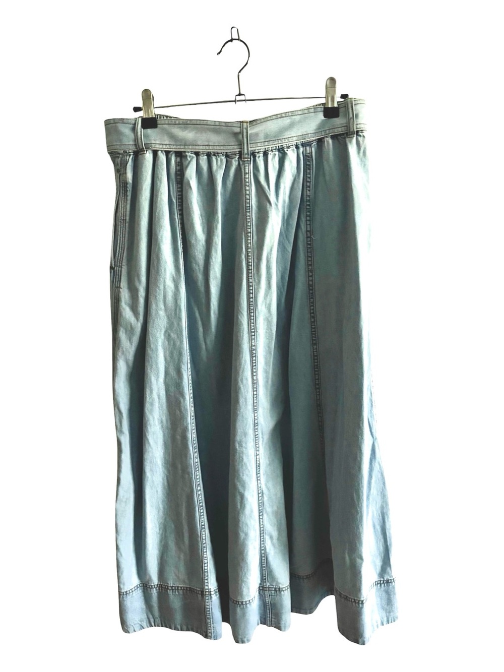 LOFT Light Blue Denim A-Line Paneled Full Tie-Waist Midi Skirt, NWT - Picture 6 of 6